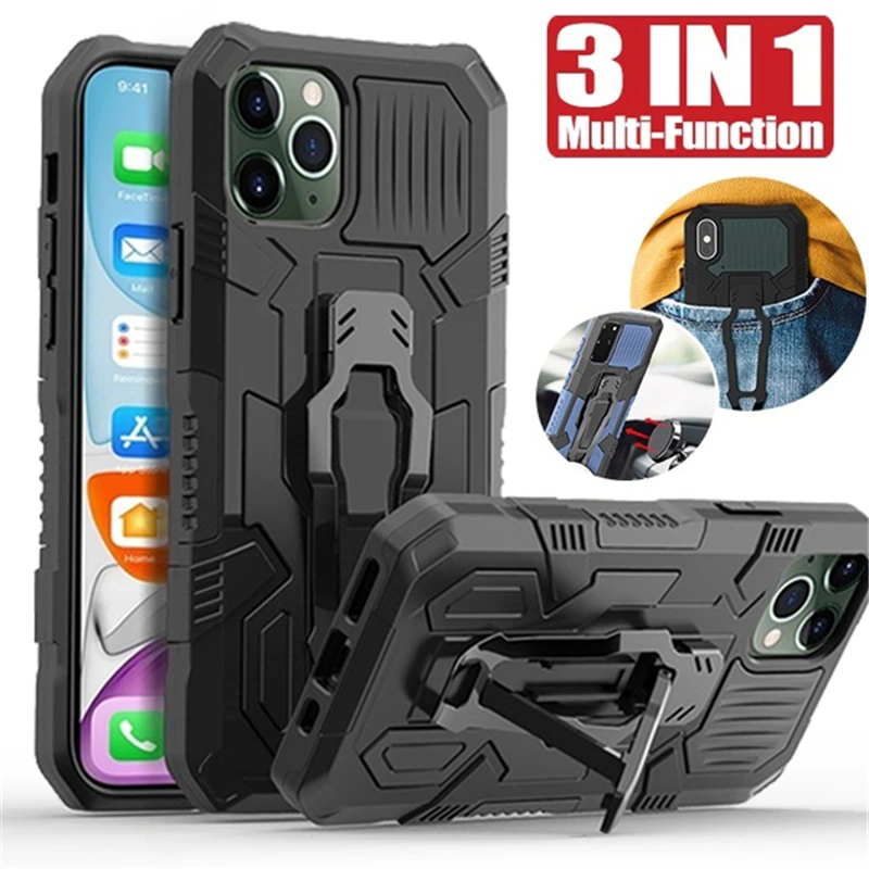 Enhanced Shockproof Magnetic Armor Case with Multi-Function Bracket and Back Clip