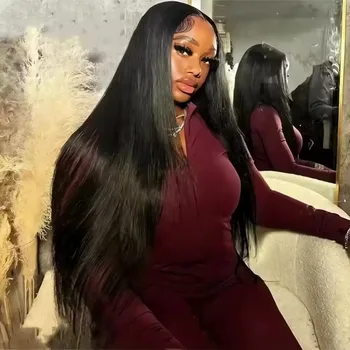 250 Density 40 44 Inch Bone Straight Hd Transparent 13x6 Lace Frontal Wig Brazilian 13x4 Hd Lace Front Human Hair Wigs For Women 1