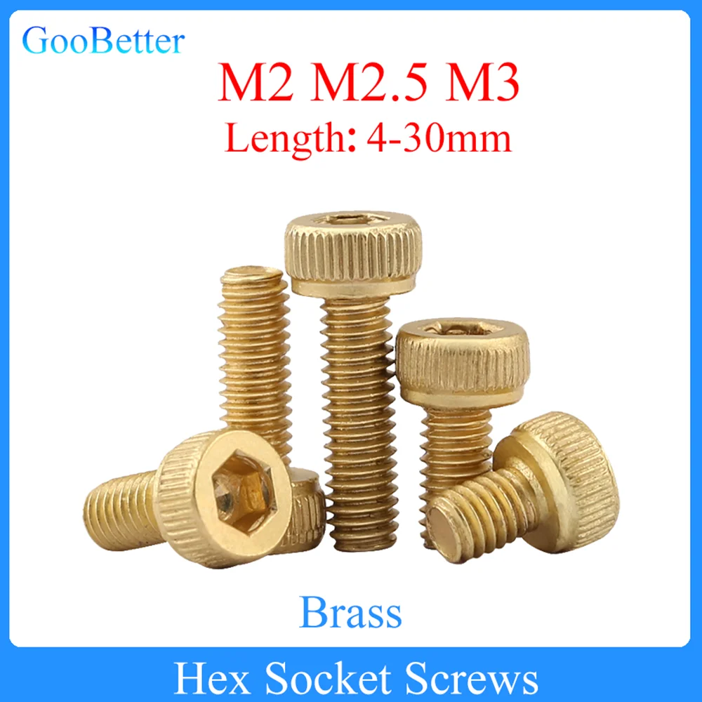 

50Pcs/lot Allen Cap Head Screws M2 M2.5 M3 Brass Hexagon Hex Socket Bolts Length=4-30mm