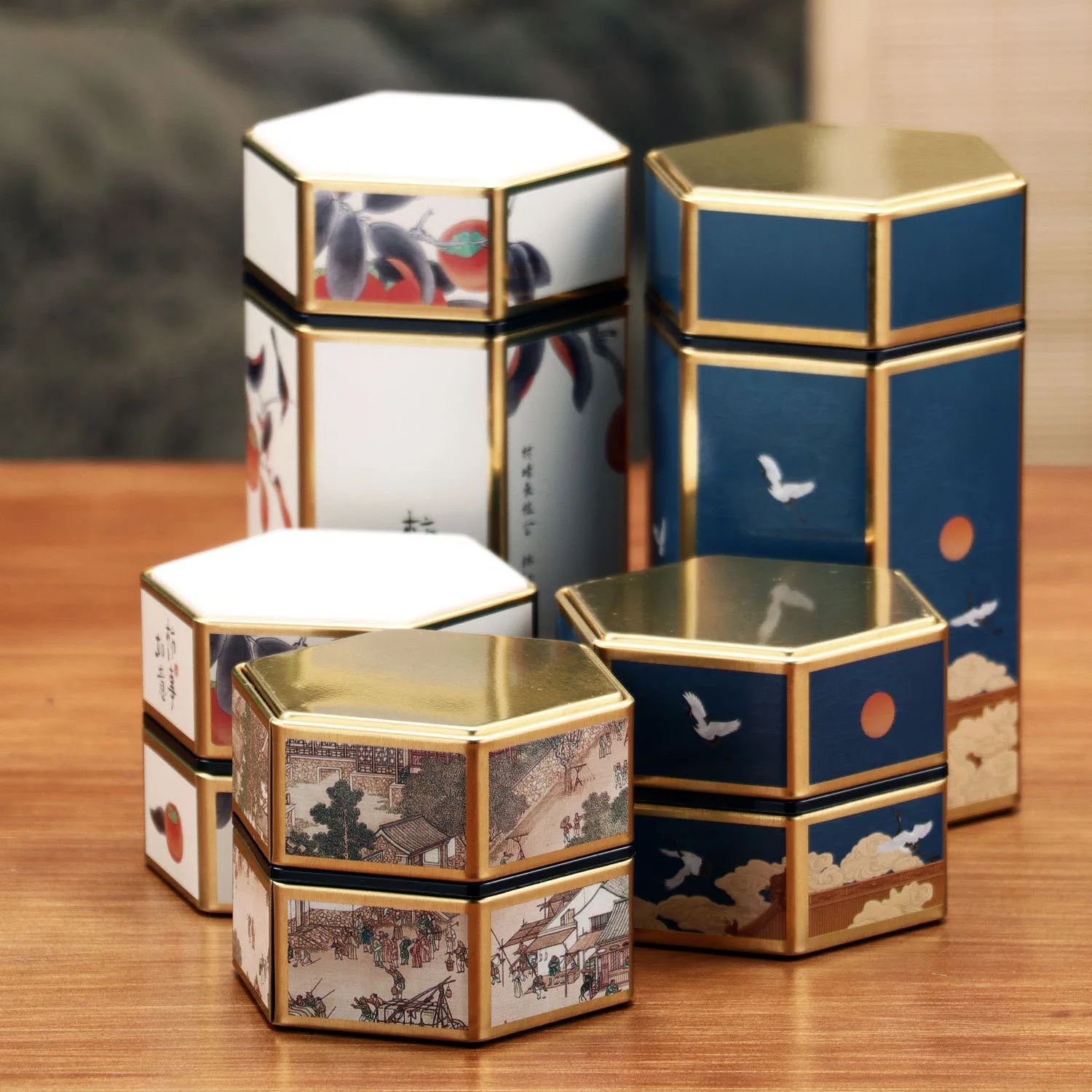 Hexagon Tea Sealed Jar Tinplate Tea Organizer Family Storage Container Storage Containers for Coffee, and Sugar tea tin box,tea canister