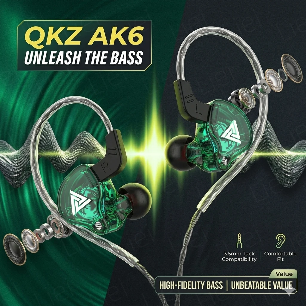 HiFi Stereo Bass AK6 In-Ear Sport Earbuds with Mic - Premium Sound & Comfort