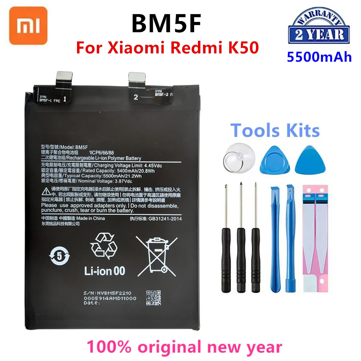 

Xiao mi 100% Orginal BM5F 5500mAh Battery For Xiaomi Redmi K50 Phone Replacement Batteries+Tools