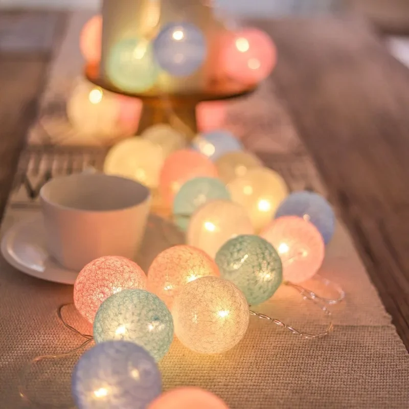 LED Cotton Balls String Lights Lantern Battery or USB Powered Wedding Home Party Ornament Lighting Stings Christmas Decoration