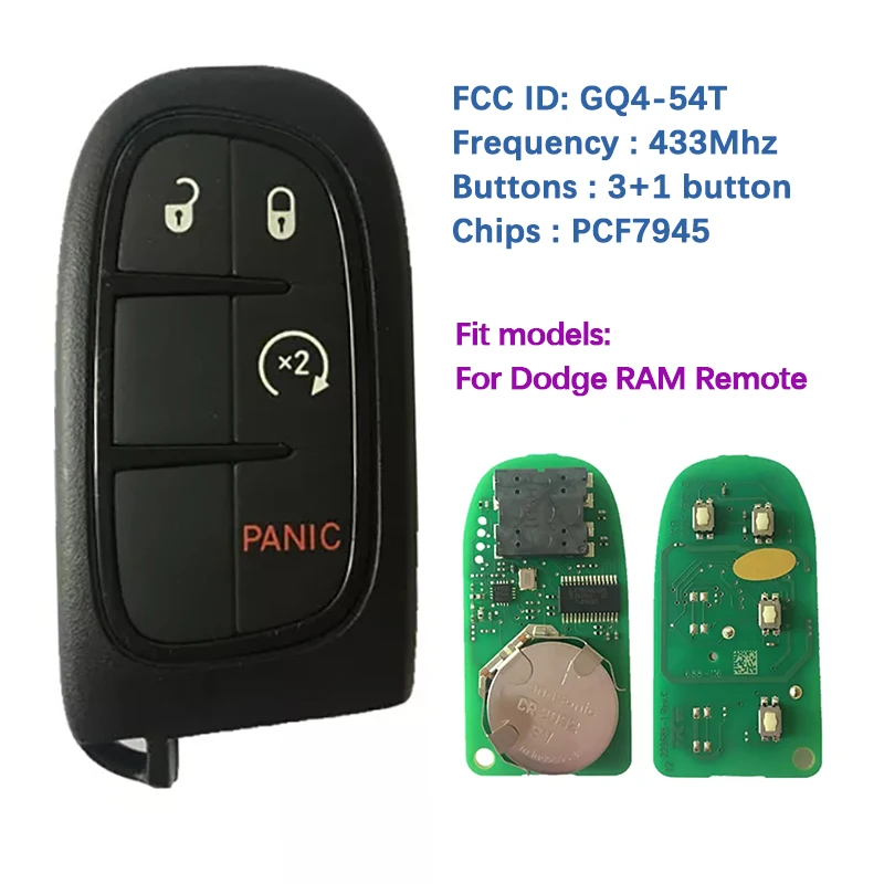 

CN087001 Original 3/4/5 Button Smart Car Key For Dodge RAM 2013 Remote 433MHZ PCF7945 Chip FCCID Number GQ4-54T