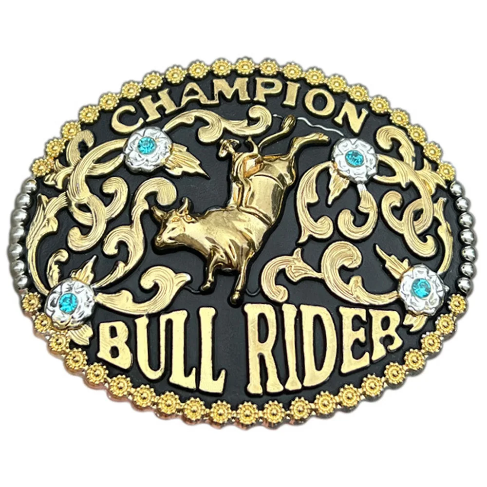 

Rodeo Belt Buckle for Men Western Cowboy Gold Champion Bull Rider High Quanlity Diamond Studded Hebilla Cinturon Dropshipping