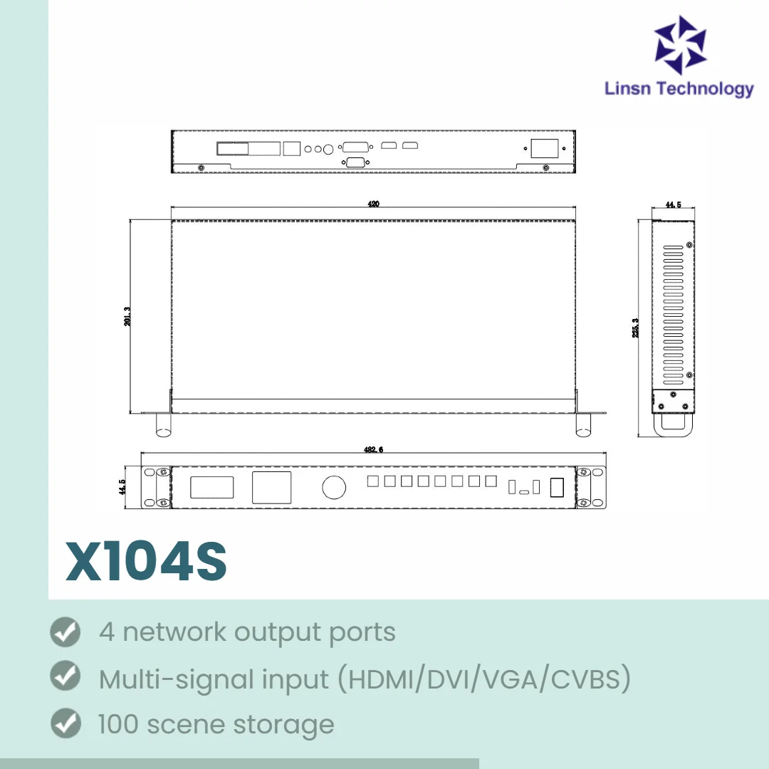LINSN X104S 2-in-1 비디오 프로세서 X104 대체품 260만 픽셀 소형 및 중형 고정 LED 디스플레이용 4개 네트워크 포트