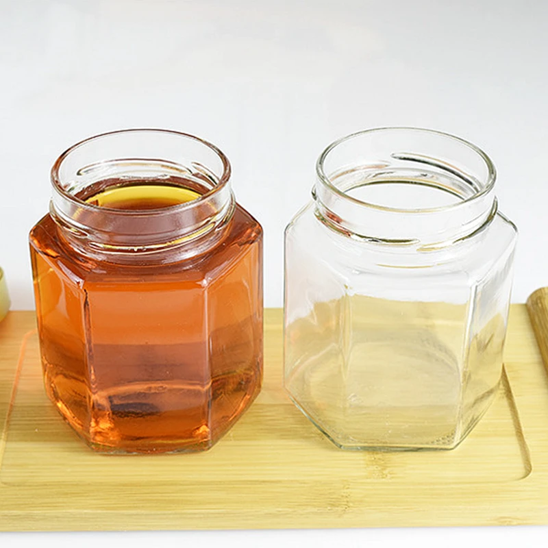 Hexagonal Glass Honey Jars with Gold Covers, Sealed Glass Bottle, Wedding, Birthday Party, Return Gifts, 280ml, 10 Units 2