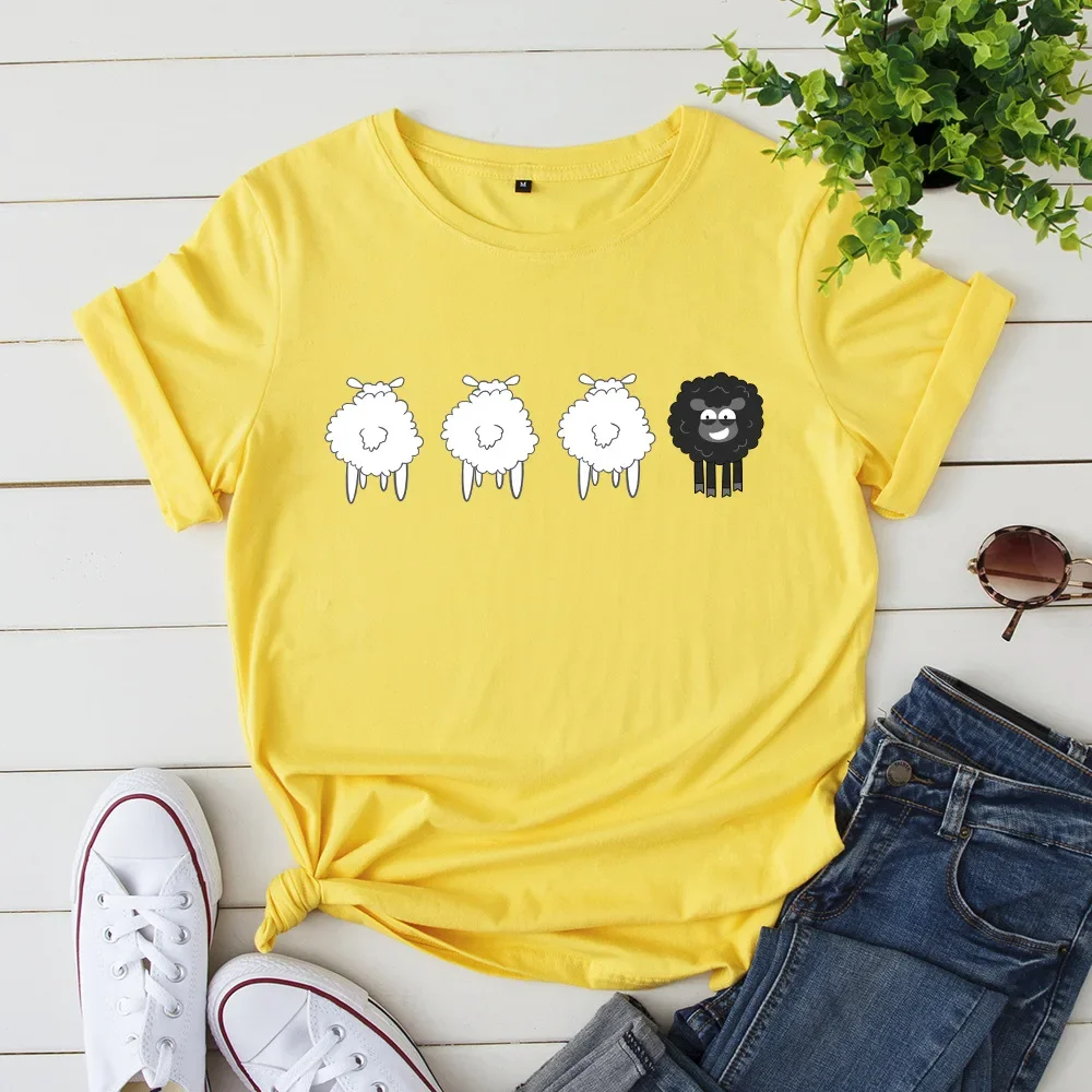 2024 Summer Female Tees Sheep Graphic T Shirts Short Sleeve T-Shirt Women's Tops Oversized Cotton Tshirt Women Clothing 2
