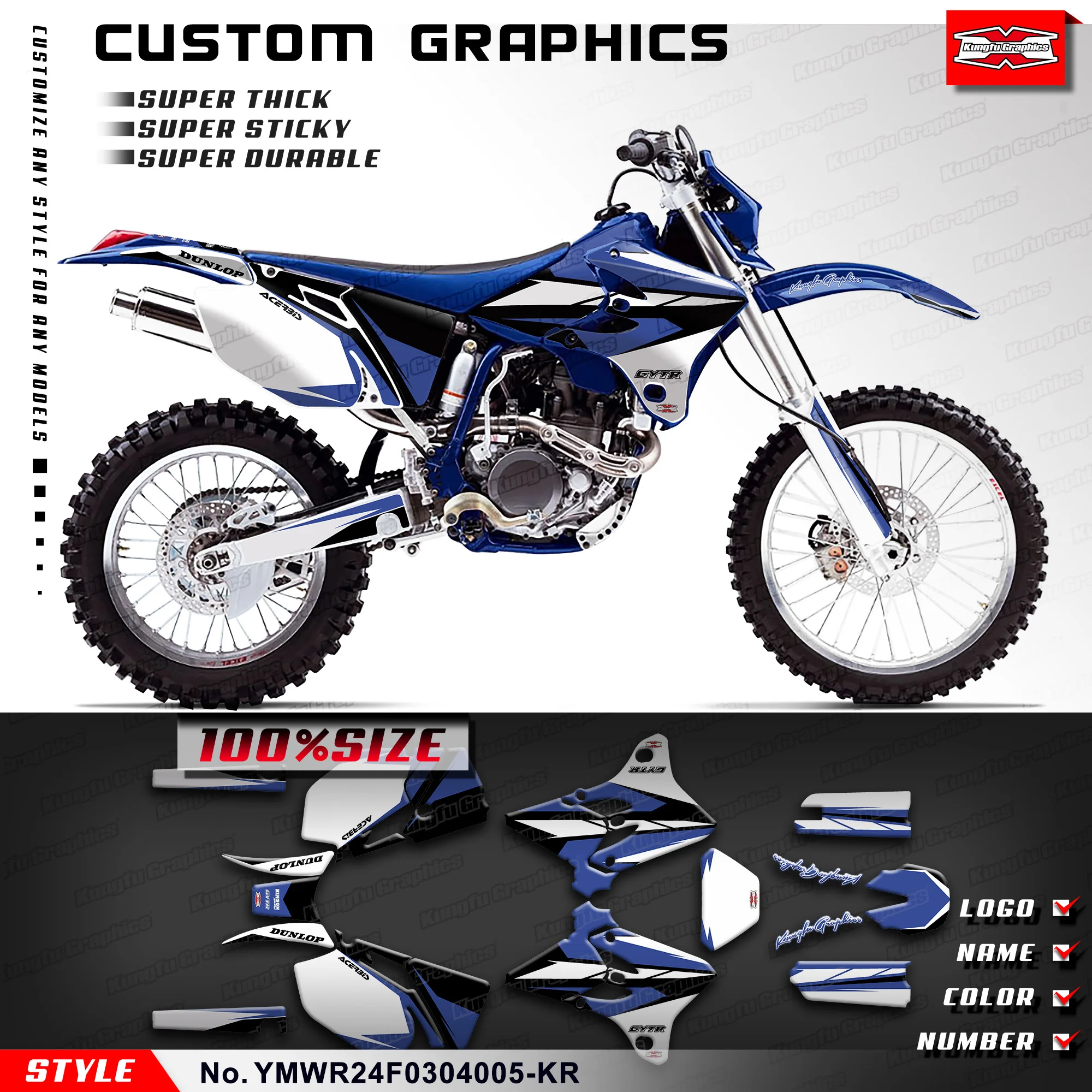 

KUNGFU графические мотоциклетные наклейки глянцевый ламинат для Yamaha WR250F WR450F 2003 2004, YMWR24F0304005-KR
