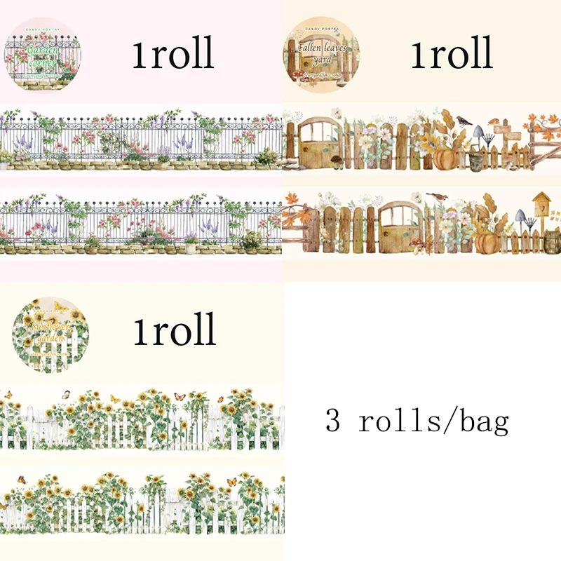 Mr Paper, 3 rolls/bag White Ink Tape - Patio Fence Series Tape Set washi tape set colourful stationery supplies 5