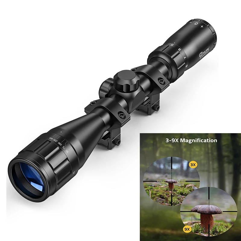 Rifle Scope 3-9x40 AO Optics R4 Reticle Crosshair Riflescope with Mounts For 11mm Dovetail Rail Adjustable Objective Lens