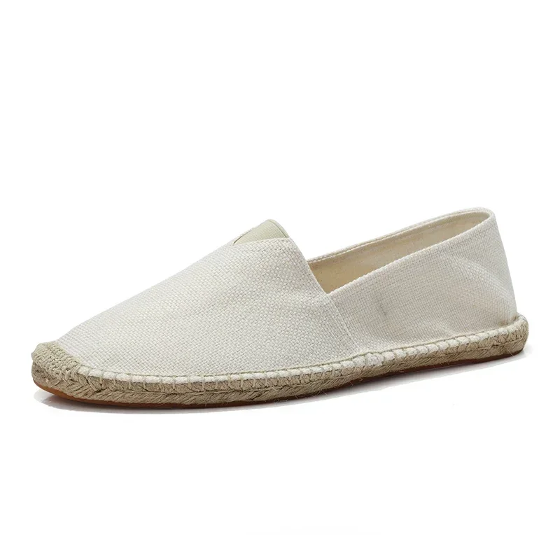 Women Sewing Flax Shoes Slip on Loafers Casual Shoes Man Espadrilles Hemp Canvas Flat Plus Size Fisherman Driving Footwear