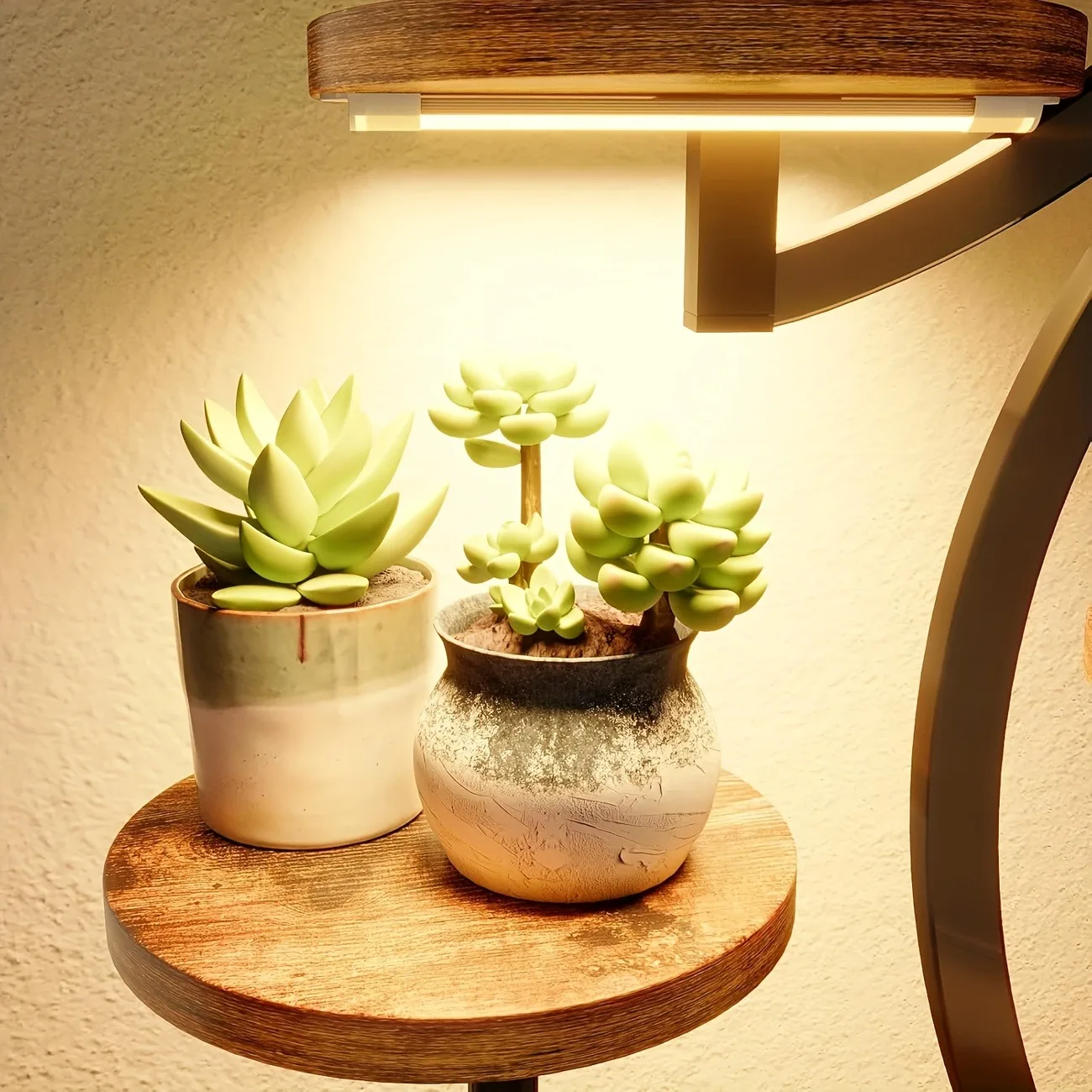 Metal Plant Rack Premium 8-Tier Adjustable Indoor Stand with Grow Lights & Wooden Shelves