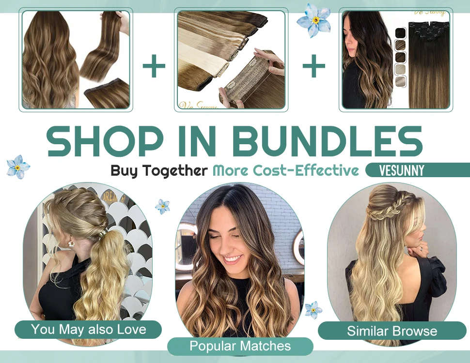 VeSunny Clip in Hair Extension Human Hair Ombre Blonde Remy Seamless Hair Extension Human Hair Brown Balayage Natural Human Hair