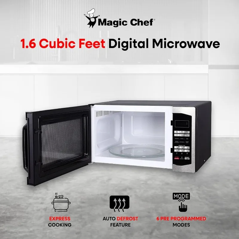 Magic Chef 1100 Watts Stainless Steel Digital Programmable Countertop Microwave, 1.6 Cubic Feet 2