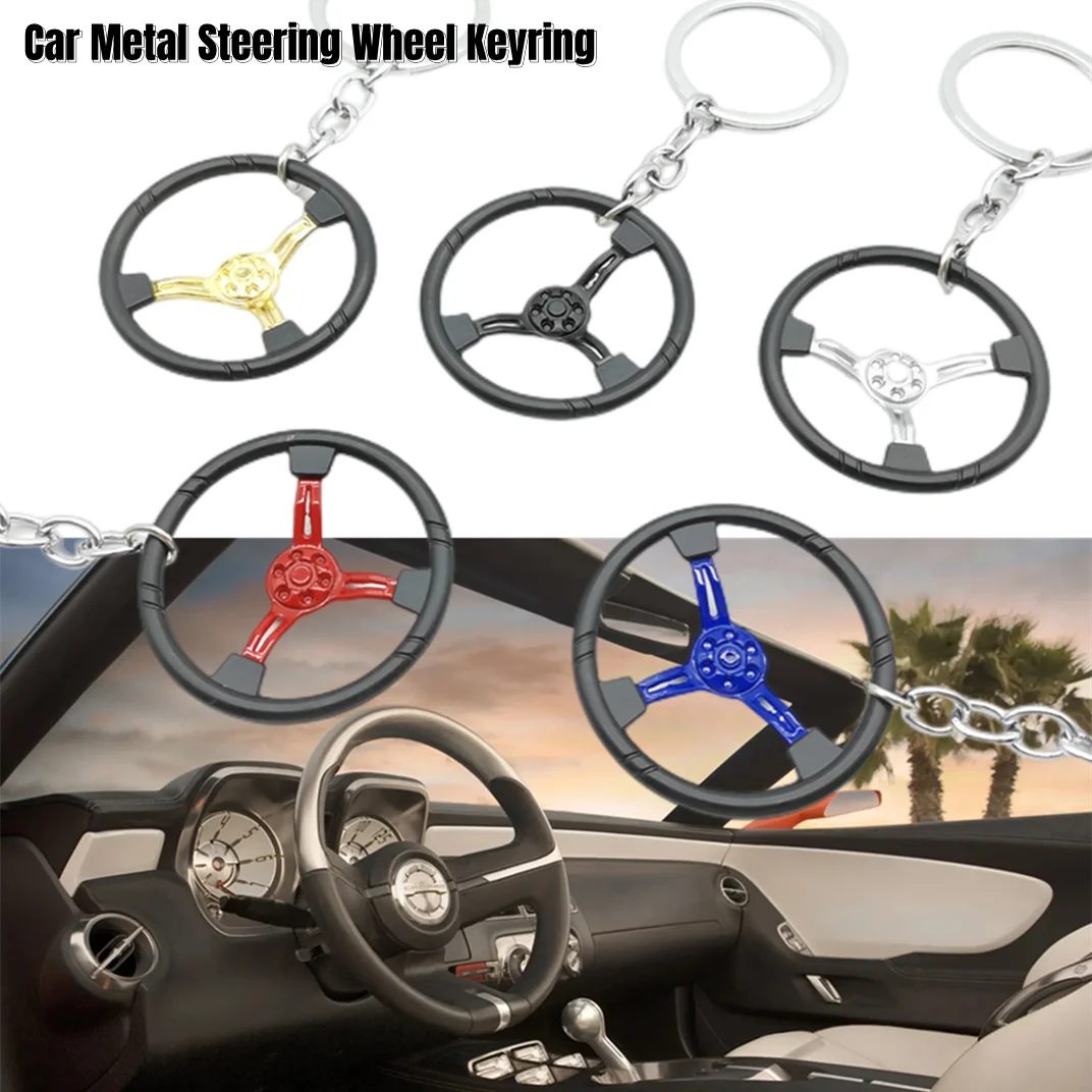 

Car Modification Auto Stainless Steel Multi-color Car Steering Wheel Model Keychain Racing Key ring key chain For Car Pendant