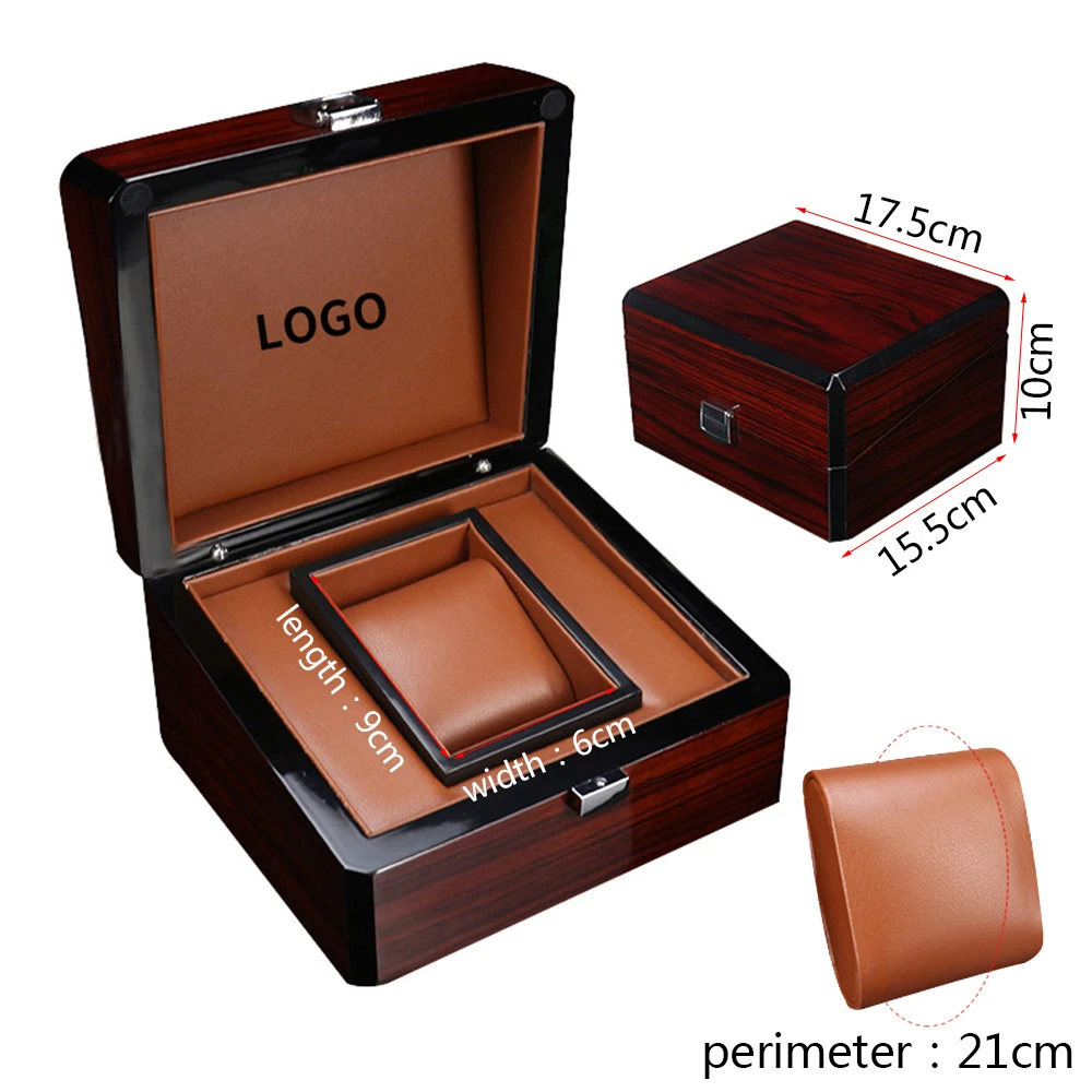 Wine Red Baking Paint Wooden Wrist Watch Box Bangle Leather Pillow Box Storage Watch Holder Watch Gift Box Wholesale Customized