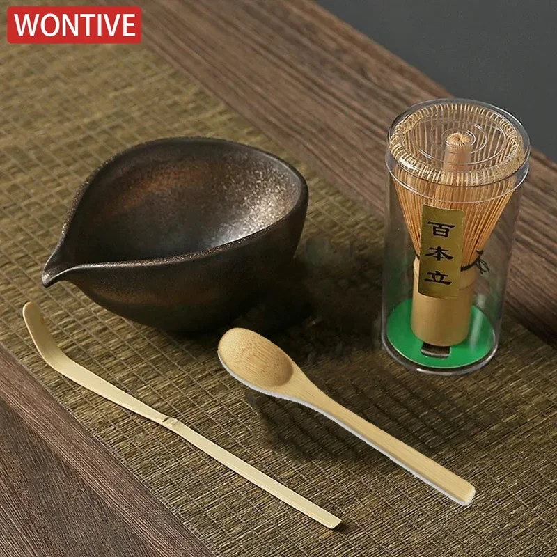 Matcha Tea Set 3/4pcs Handmade Home Easy Clean Tools Stand Kit Bowl Whisk Scoop Traditional Japanese Accessories