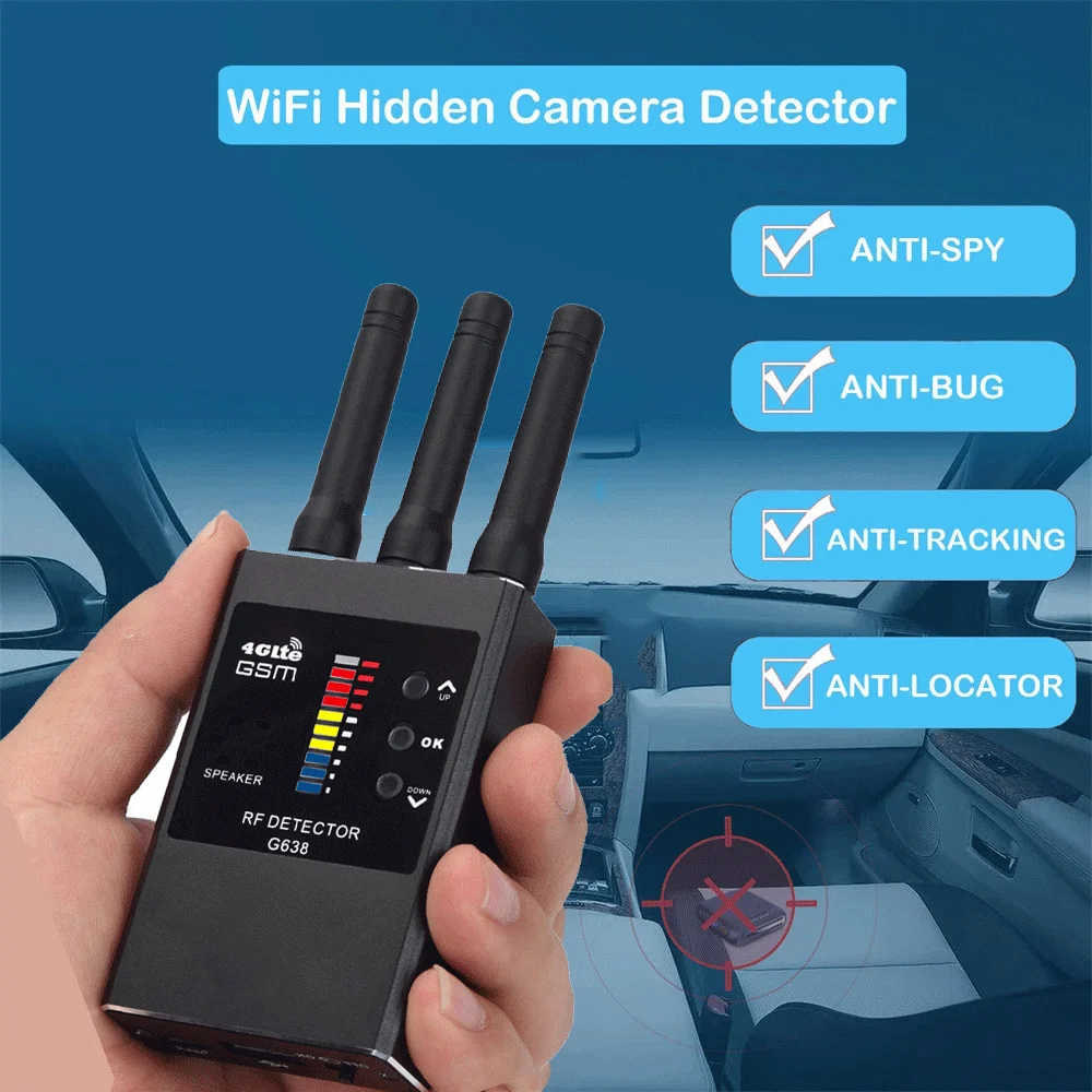 

G638 Anti Spy Wireless RF Signal Detector GSM GPS Tracker Hidden Camera Eavesdropping Device Military Professional Version G738