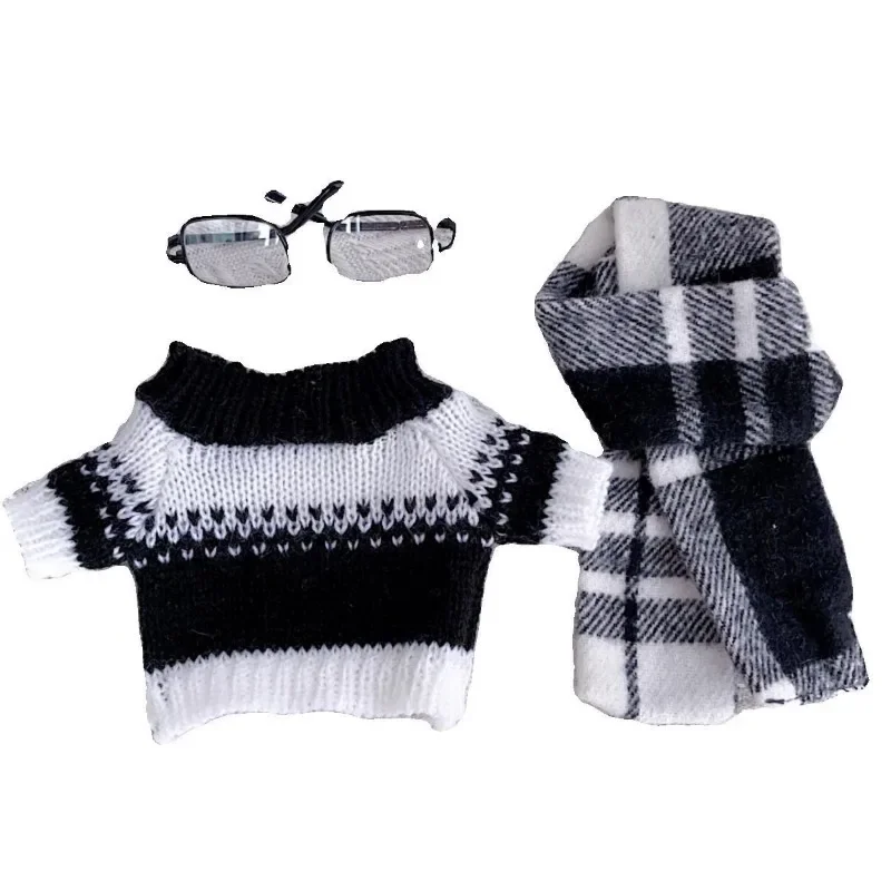 Fashion Black White Knitted Sweater Scarf Clothes Costume Outfit Handsome 20cm Plush Doll No Attribute Autumn Clothing 5