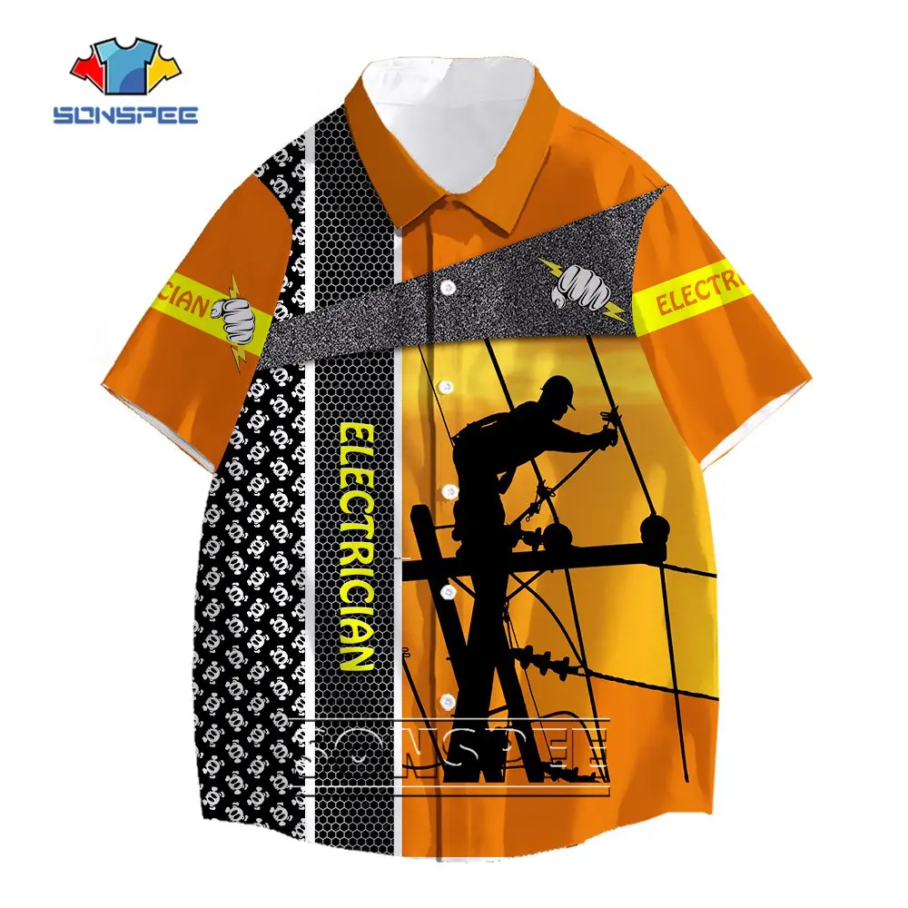 

SONSPEE Electrician Cable Worker Height Work 3D Printed Summer Harajuku Shirt Fashion Street Personality Unisex Short Sleeve Top
