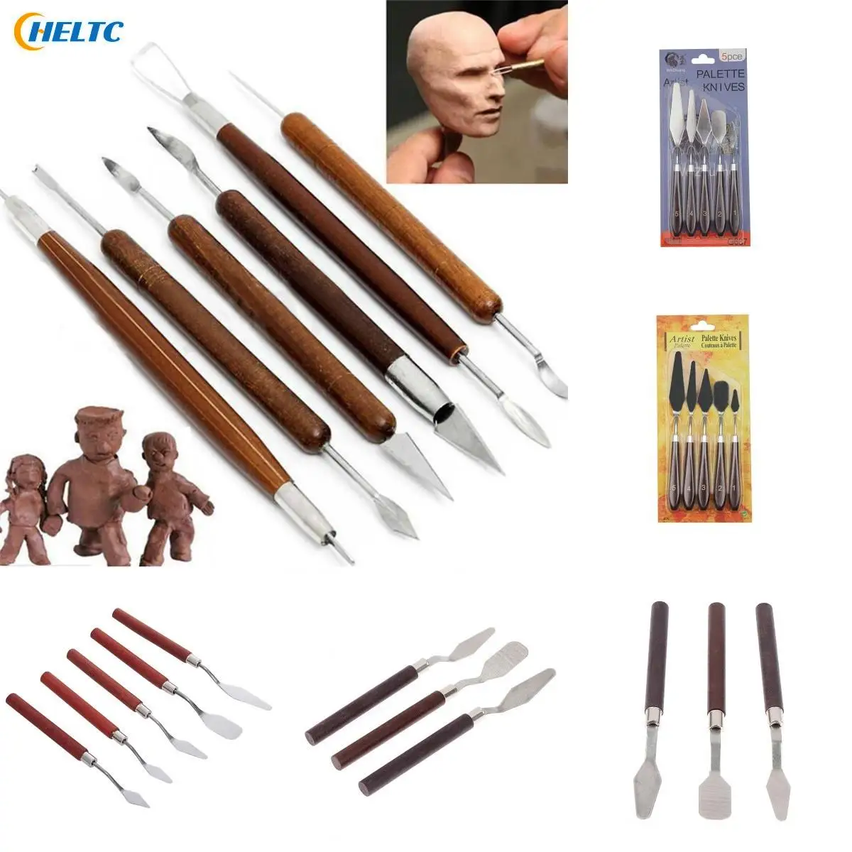 2-6Pcs Wood +Metal Clay Sculpting Kit Sculpt Smoothing Wax Carving Pottery Ceramic Tools Polymer Shapers Modeling Carved Tool 11pcs metal wood pottery clay sculpture wax knife for art carving crafts ceramics little figurines diy sharpen modeling tool