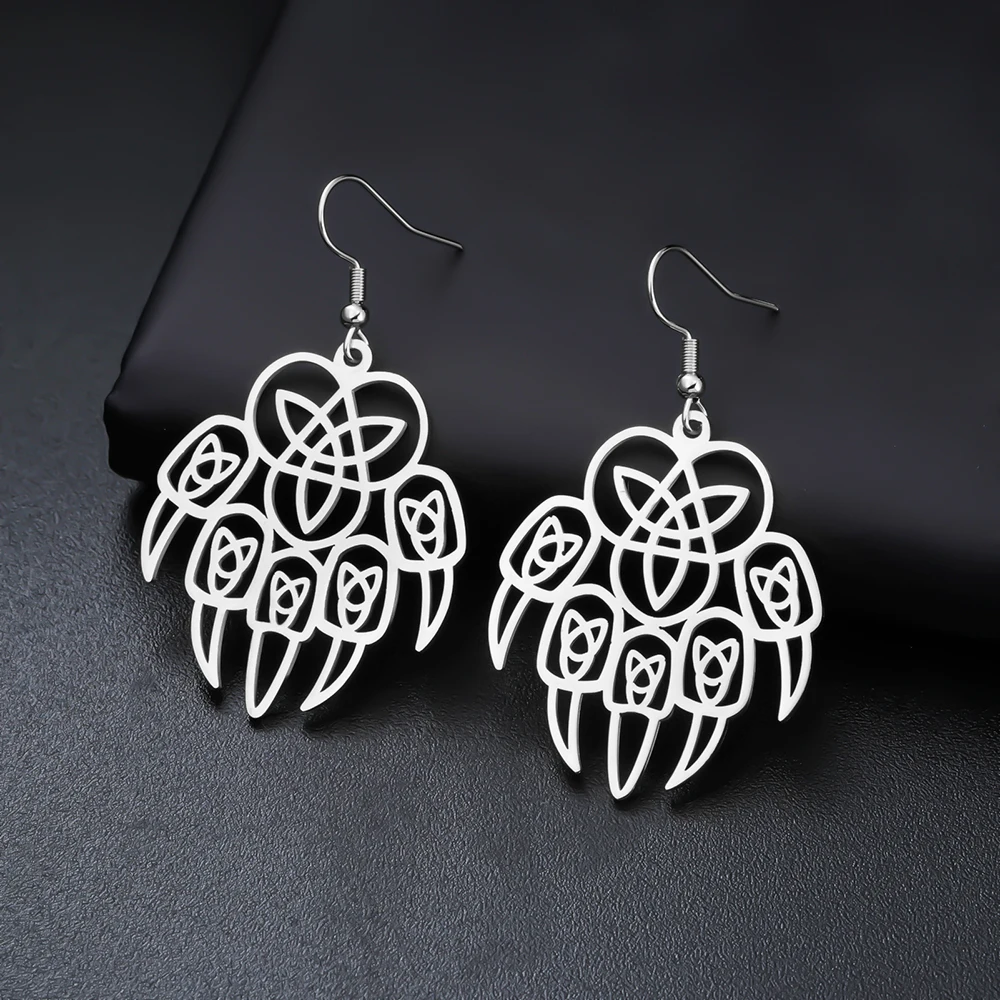 Dawapara Bärenpfoten-Dreifaltigkeitsknoten-Ohrringe, Vintage Tribal Triquetra Stärkesymbol Keltischer Schmuck, Edelstahl-Hängeohrringe – Detail 23