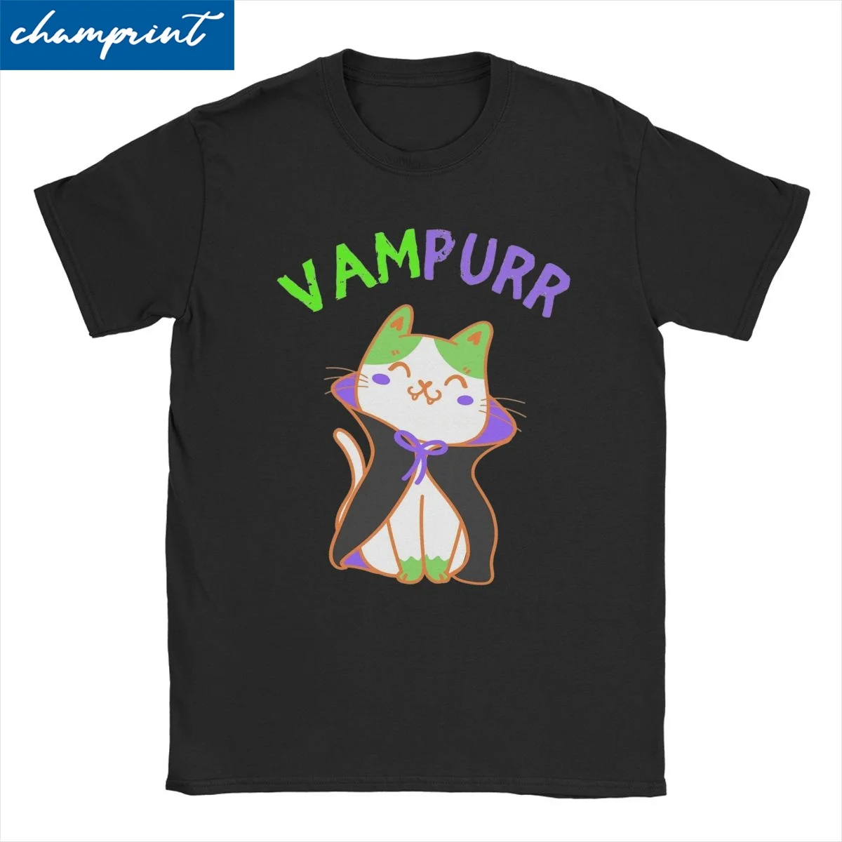 

Новинка, футболки на Хэллоуин с котом вампира Vampurr, мужские и женские футболки из чистого хлопка с круглым вырезом, футболки с коротким рукавом Vampurr, одежда