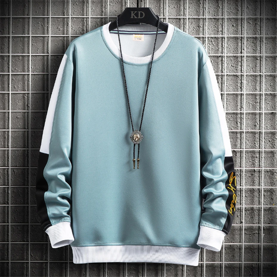 Spring Autumn Sweatshirts Men Fashion Casual Patchwork Pullover Sweatshirt Male