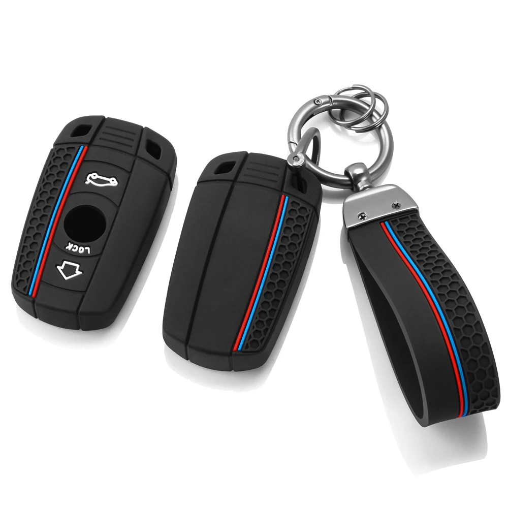 BMW E60 E61 E70 E81 E87 E90 E91 E92 X1 X5 X3 1 3 5 6 시리즈 Z4용 실리콘 자동차 키 케이스 키체인 액세서리