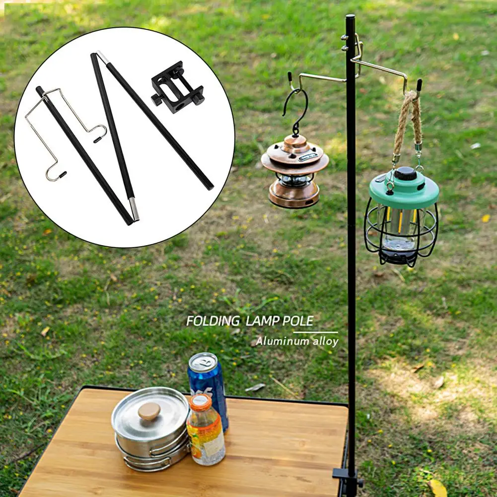 

Camping Lantern Lamp Bracket Aluminum Alloy Dual Hooks Table Mounted Adjustable Folding Hanging Lamps Pole Hanger