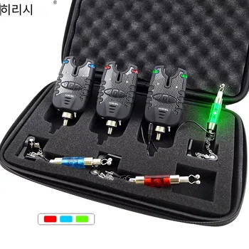 잉어 낚시 물기 알람 및 스윙 어 세트, 방수 블루 LED 낚시 스윙 어 물고기 물기 표시기 3 개