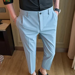 Light Blue Men's Ankle-Length Pants Fashion Slim Men Suit Pants Red Green Blue White Gray Pantalones Hombre Big Size 28-32 34 36