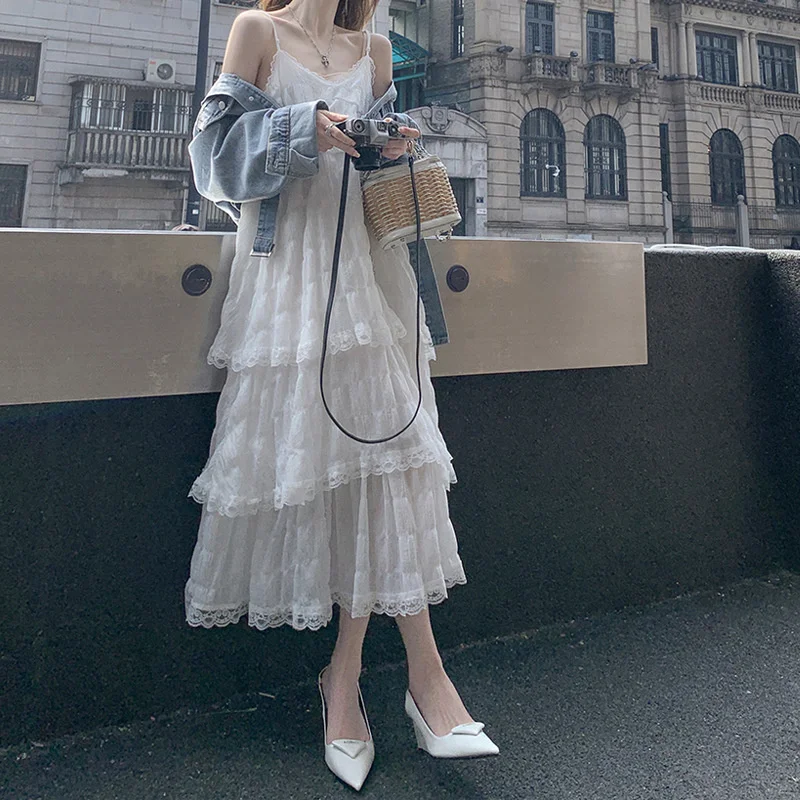 

White Dress Women's Summer 2023 New Beach Resort Skirt Pure Desire Sleeveless Suspended Dress