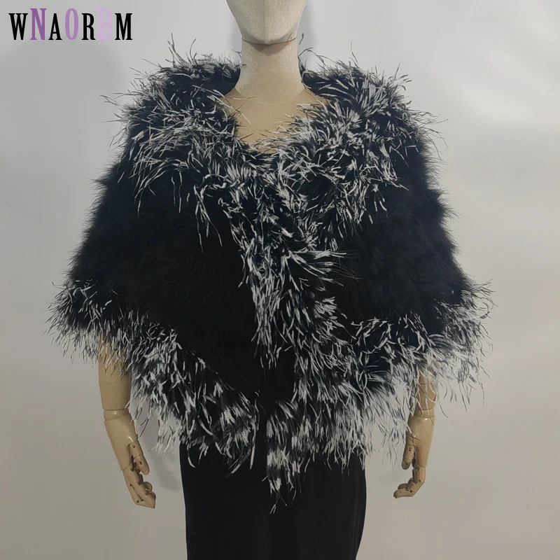 Damen-Schal aus 100 % Straußenfedern + Türkei-Federn, Bluse, Straußenfeder-Schal, 160 x 45 cm, geeignet für Bankette, Partys, Hochzeiten – Detail 7
