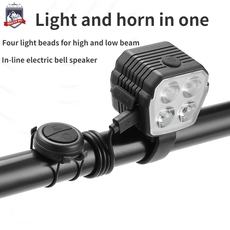 Bicycle horn light 120db in-line horn light treble horn 300LM mtb acessorios bike accessories bike light set front and tail horn usb rechargeable front headlight horn