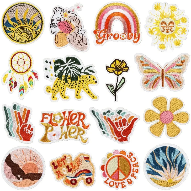 2024 New Embroidery Patch DIY Art Sun Butterfly Stickers Adhesive Badges Iron on Patches Cartoon Emblem Cloth Bag Accessories