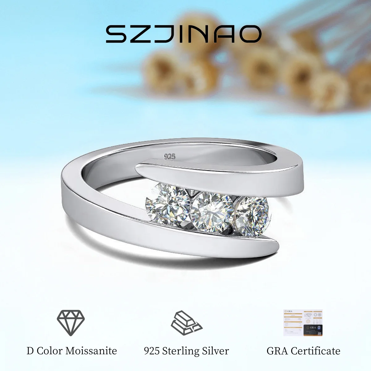 Silver Ring Silver Rings Moissanite Ring 4mm 0.3ct D Color VVS1 925 Sterling Silver Moissanite Ring For Woman Wedding Anniversary Fine Jewelry Gift