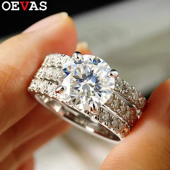 OEVAS 3ct (Total 3.63ct) Round Cut D Color Moissanite Bridal Ring Set Wedding Band 18K Gold Plated 925 Silver Rings Fine Jewelry