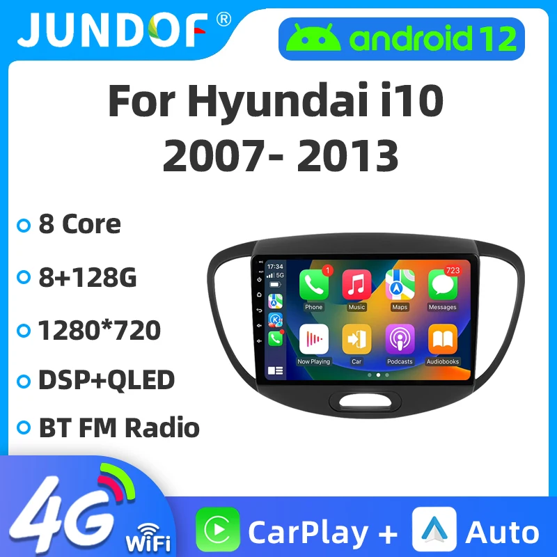 

Автомагнитола CarPlay 2DIN, 6 ГБ + 128 ГБ, GPS, мультимедийный плеер для Hyundai i10 2007 2008 2009-2010 DSP IPS 2DIN, автомобильная стереосистема