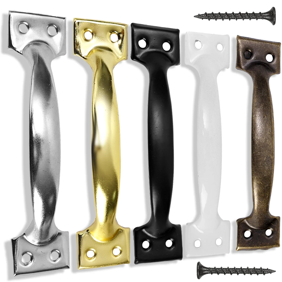 Metal Iron Cabinet Pulls with Screws Set Vintage Bow-Shaped Drawer Knob Handles Wardrobe Gate Handle Garages Sheds Door Hardware