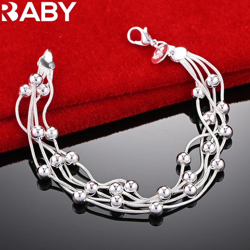 

URBABY 925 Sterling Silver Smooth Beads Snake Chain Bracelet For Woman Charm Wedding Fashion Party Jewelry Holiday Gift