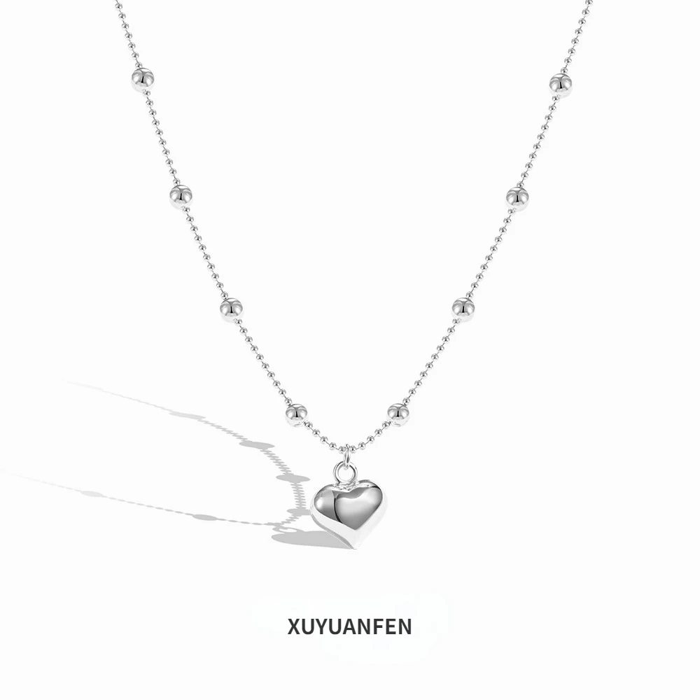 

XUYUANFENINSINS Style New S925 Sterling Silver Necklace Women's Love Pendant Round Bead Chain Collarbone Fashion Niche