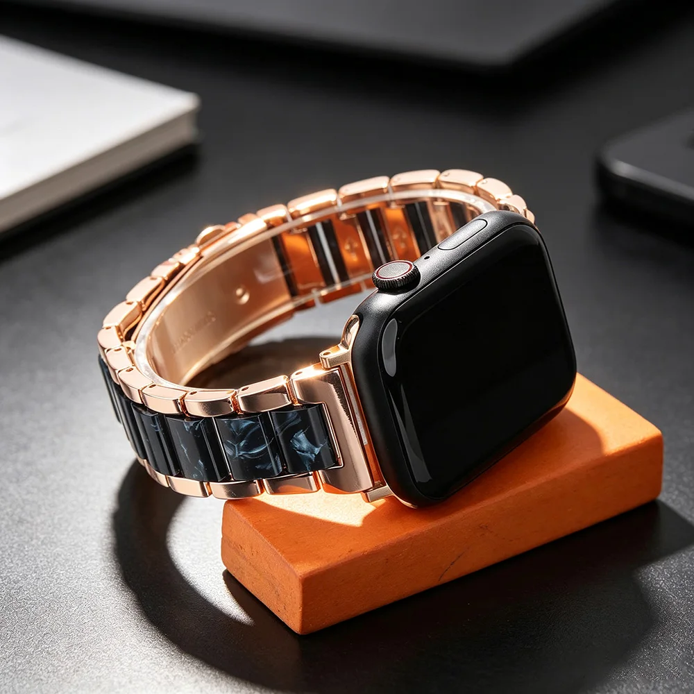 Elegant Two-Tone Metal Resin Watch Strap