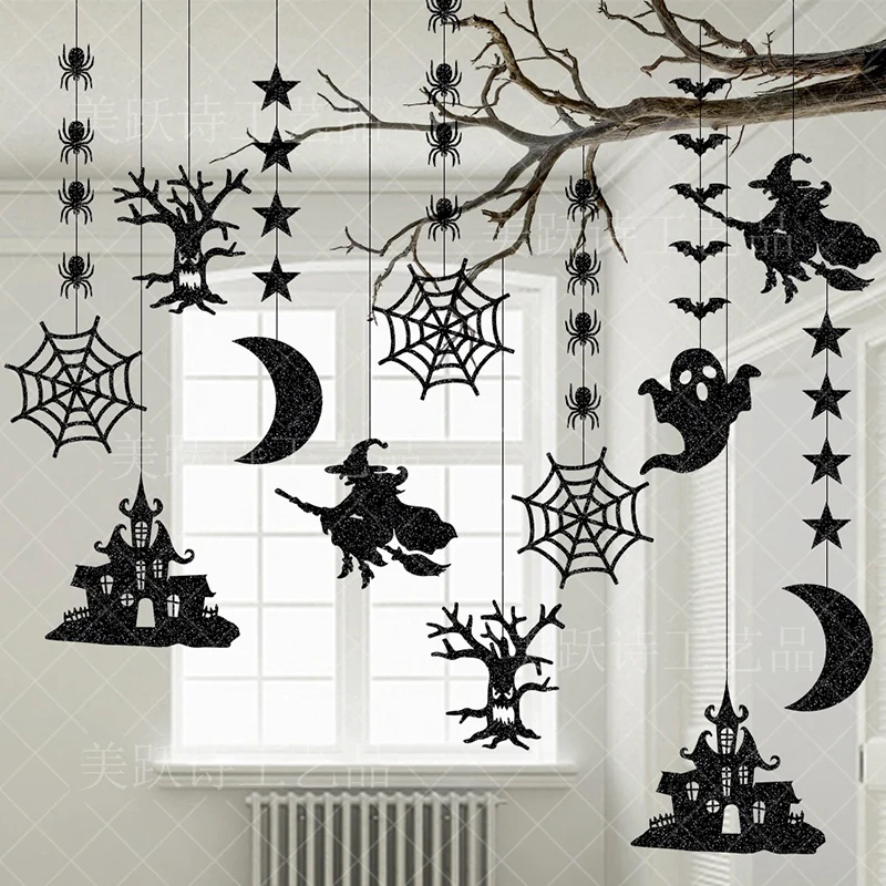 

Halloween Decoration Pendant Banner Bat Skull Ghost Hanging Ornament Scary Horror Garland Festival Party Atmosphere Layout Props