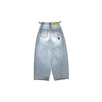 American Cartoon Embroidered Jeans Y2K Mens Womens Retro Pocket Embroidery Vintage Blue Baggy Jeans Oversized Wide Leg Trousers 2