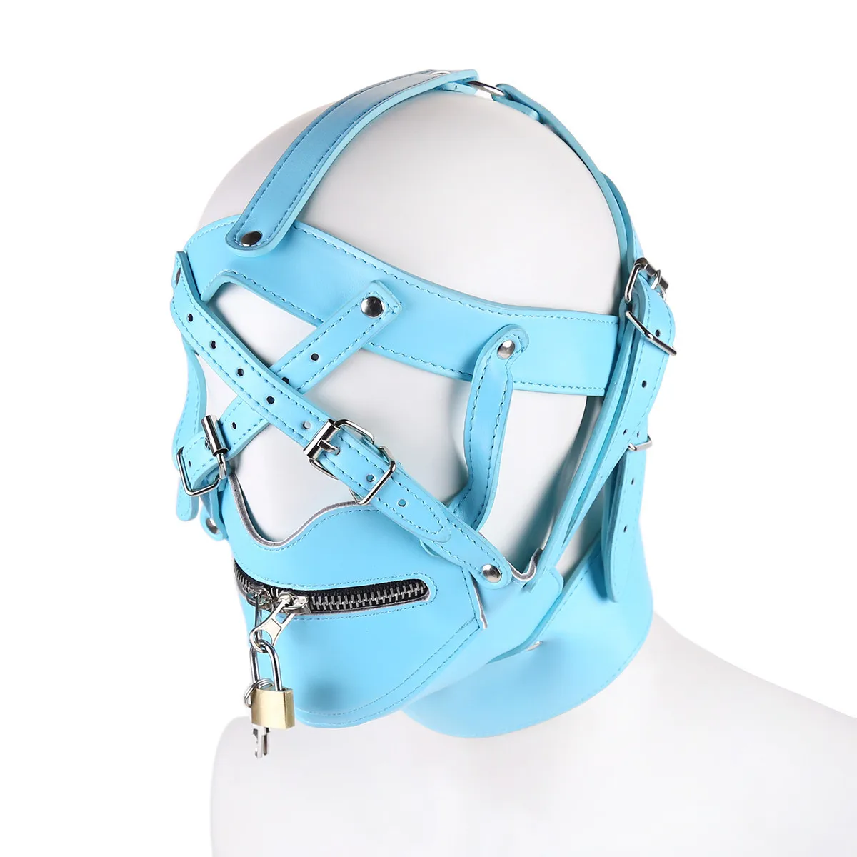 Cagoule en cuir bdsm avec cadenas pour jeux de bondage_voghion.com