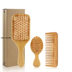 Eco - Friendly Bamboo Hair Brush & Comb Collection for Smooth & Tangle - Free Hair (3Pcs Set D with Box)