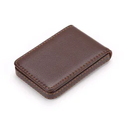 Vertical PU Leather Business Card Holder Wallet with Magnetic Closure (Coffee)