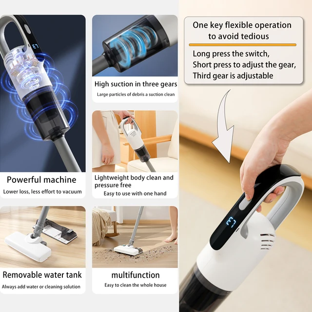 Wireless vacuum & mopping combo with 3 adjustable modes for deep cleaning in various scenarios, easily keeping your home clean. 2